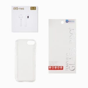 ultimate accessory bundle containing iphone case, screen protector and earbuds